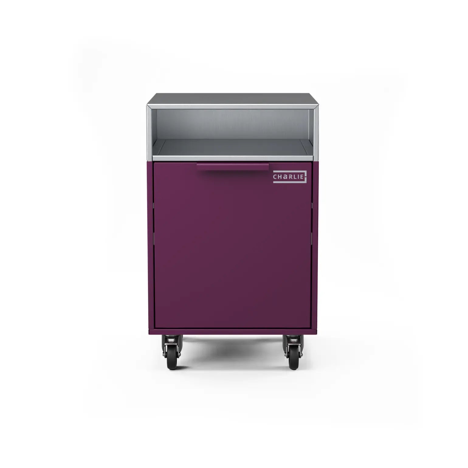 Drawer Cabinet in beetroot red, front view of the closed drawers