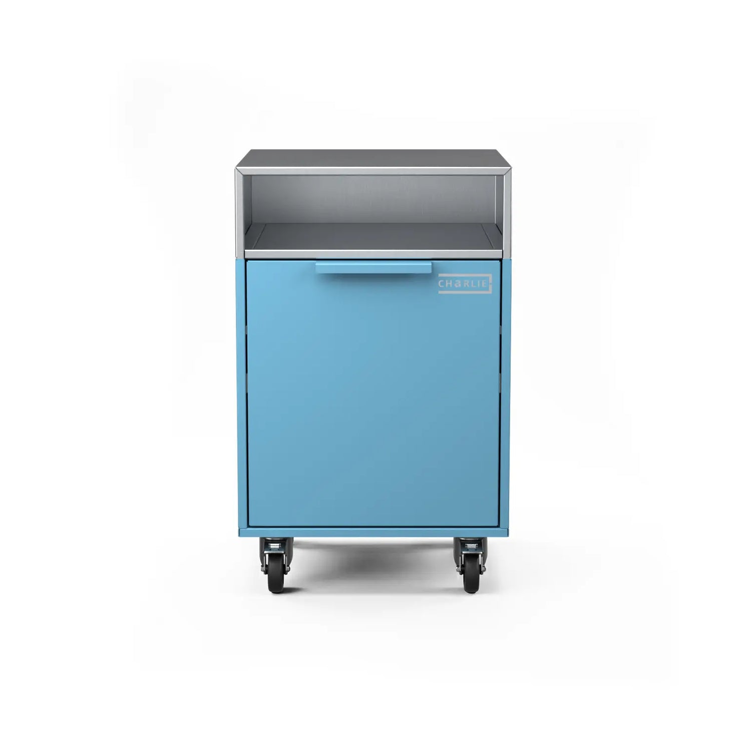 Drawer Cabinet in blue marlin, front view of the cabinet face