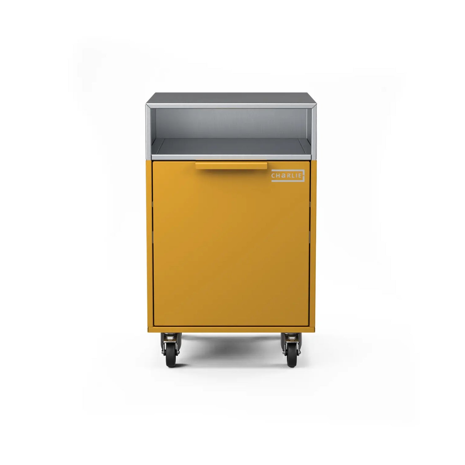 Drawer Cabinet in honeycomb, front view in a warm amber finish