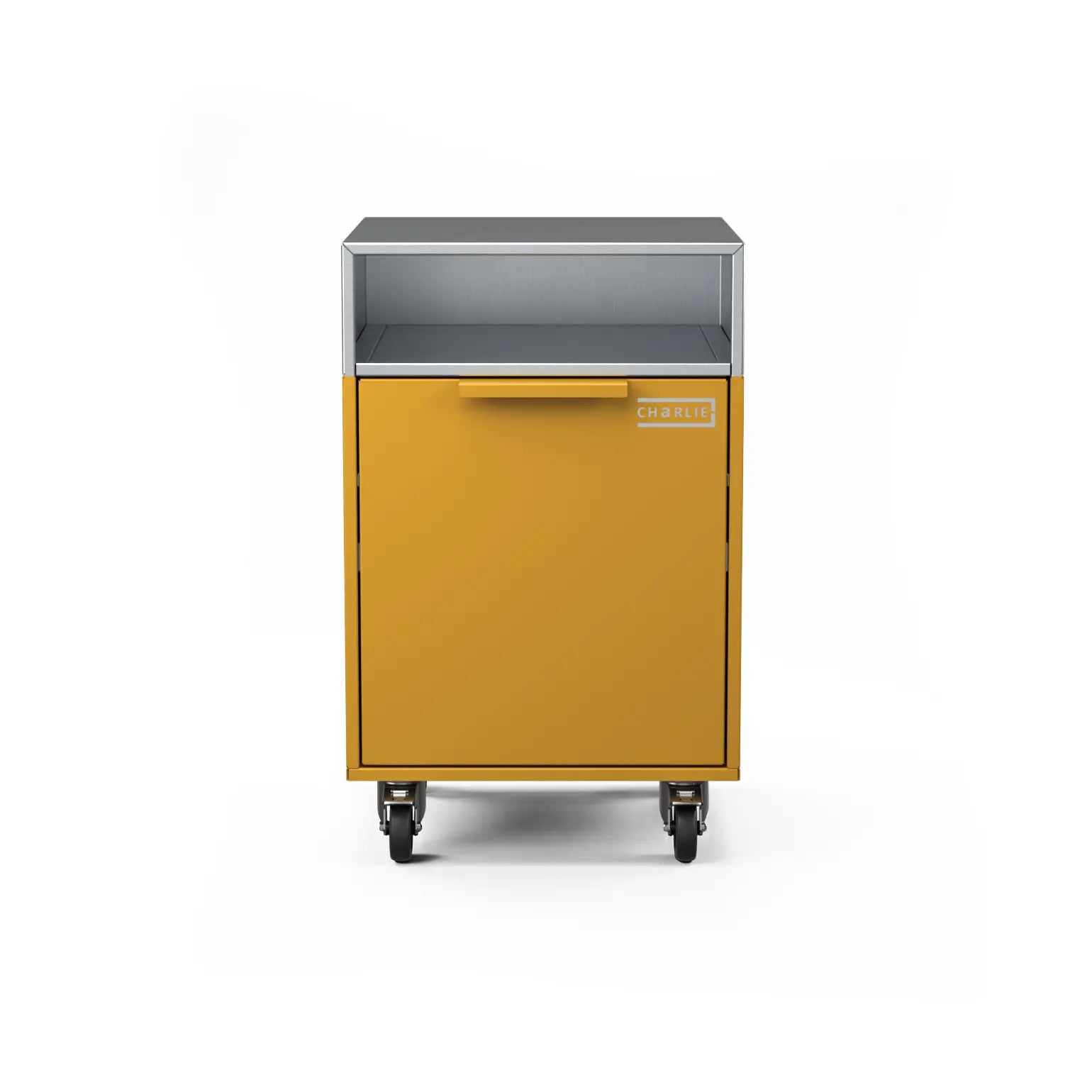 Drawer Cabinet in honeycomb, front view in a warm amber finish