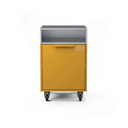 Drawer Cabinet in honeycomb, front view in a warm amber finish
