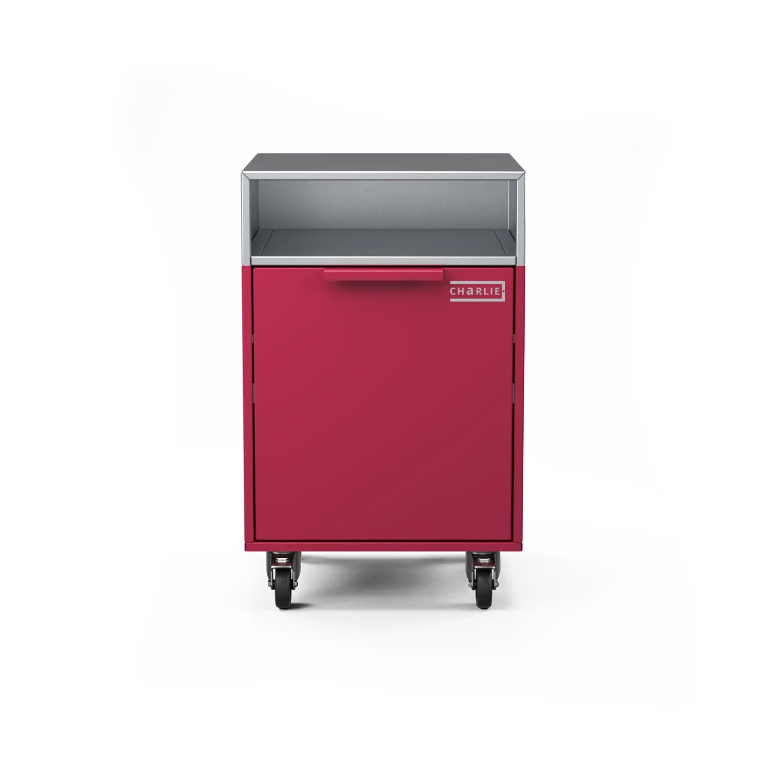 Drawer Cabinet in rhubarb pink, front view of the cabinet face