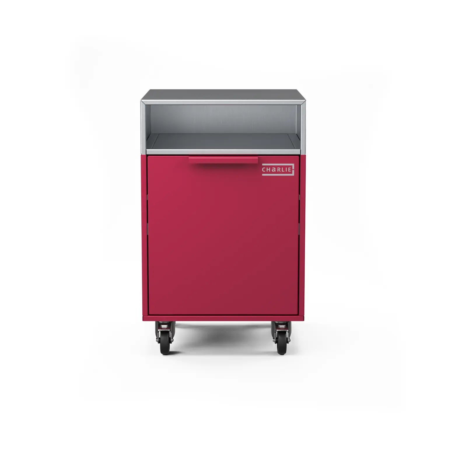 Drawer Cabinet in rhubarb pink, front view of the cabinet face
