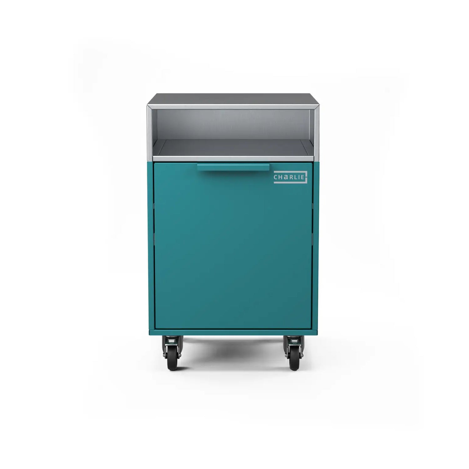 Drawer Cabinet in teal duck blue, front view of the drawer unit