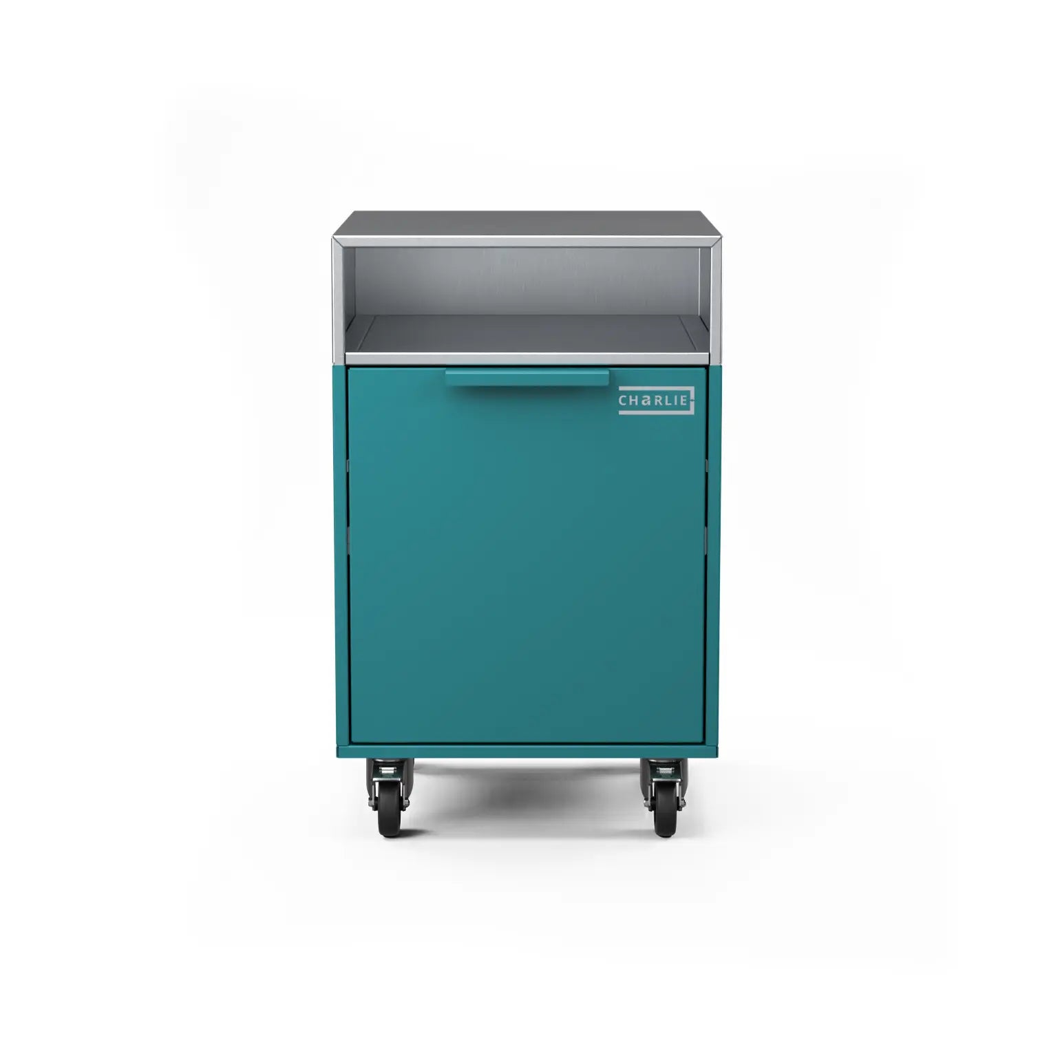 Drawer Cabinet in teal duck blue, front view of the drawer unit