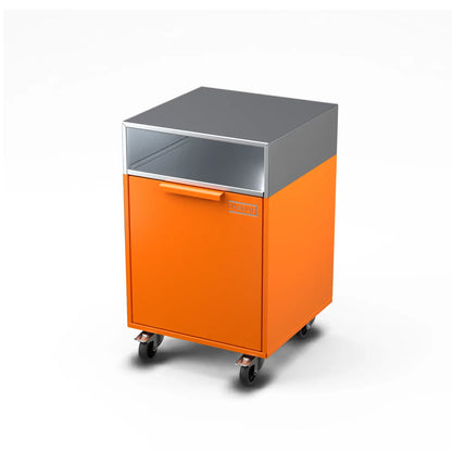 Drawer cabinet with bin, angled view