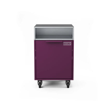 Drawer cabinet with bin, straight-on view