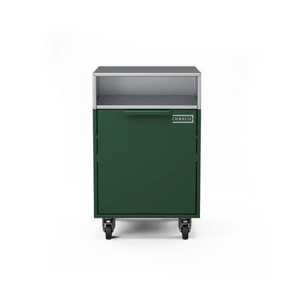 Drawer cabinet with bin, straight-on view