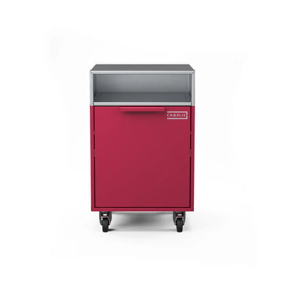 Drawer cabinet with bin, straight-on view