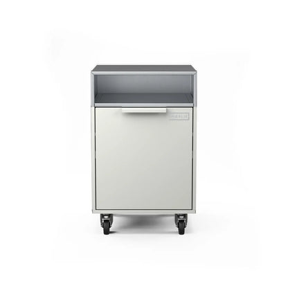 Drawer cabinet with bin, straight-on view