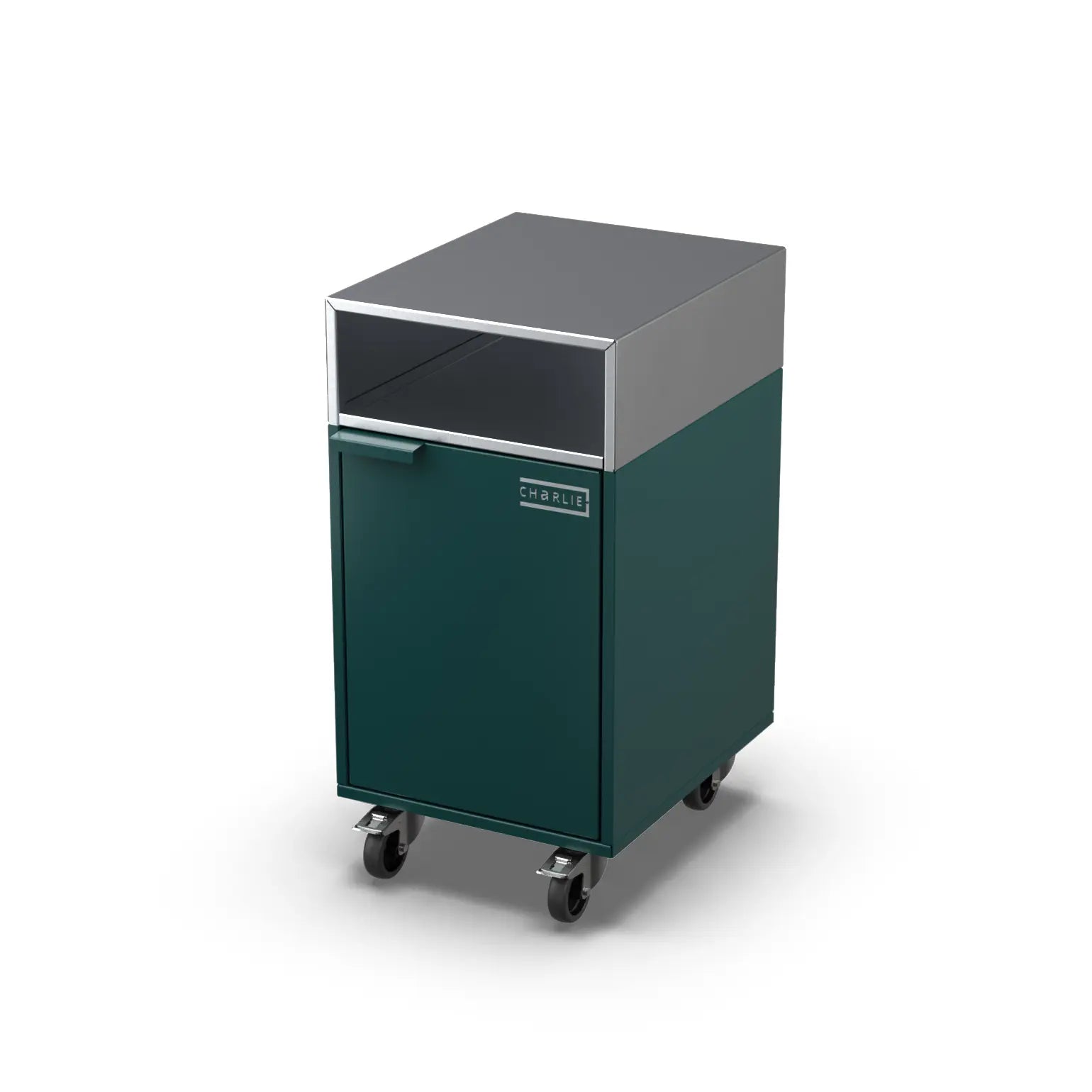 Accessory Cabinet in agave green, angled three-quarter view