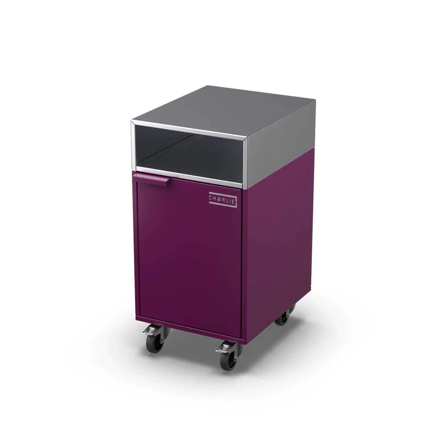 Accessory Cabinet in beetroot red, angled three-quarter view