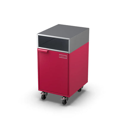 Accessory Cabinet in rhubarb pink, angled three-quarter view