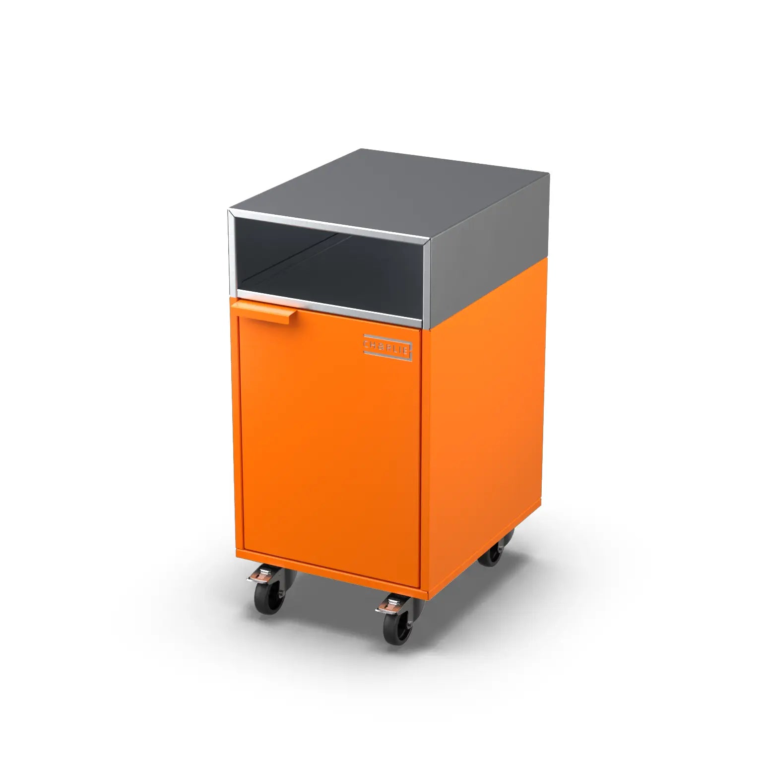 Accessory Cabinet in saffron yellow, angled three-quarter view