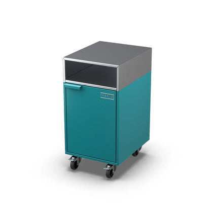 Accessory Cabinet in teal duck blue, angled three-quarter view