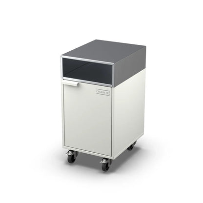 Accessory Cabinet in truffle brown, angled three-quarter view