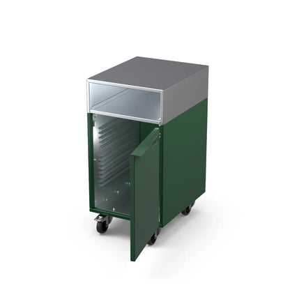 Accessory Cabinet in green chilli with the door open showing storage