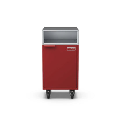 Accessory Cabinet in dark cherry red, front view