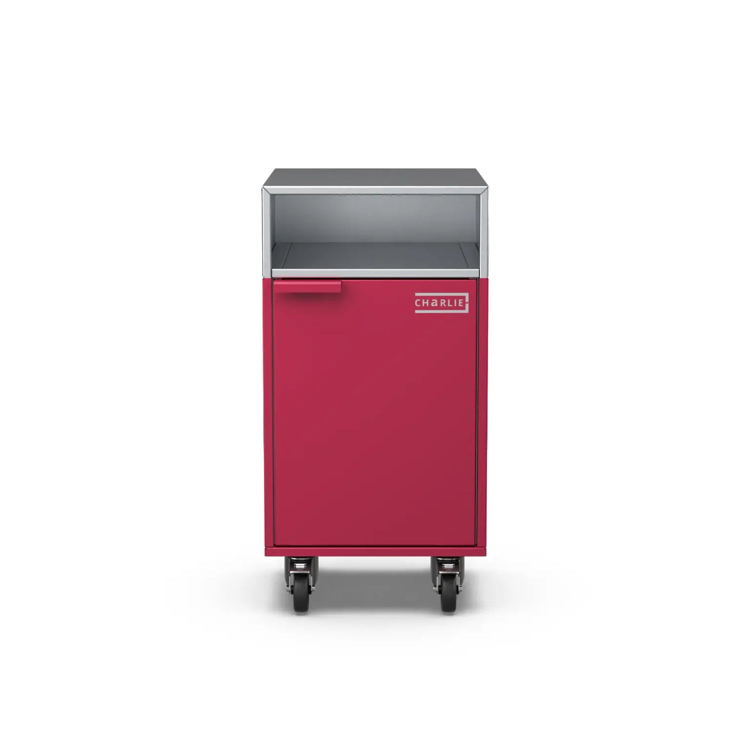 Accessory Cabinet in rhubarb pink, front view