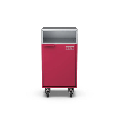 Accessory Cabinet in rhubarb pink, front view