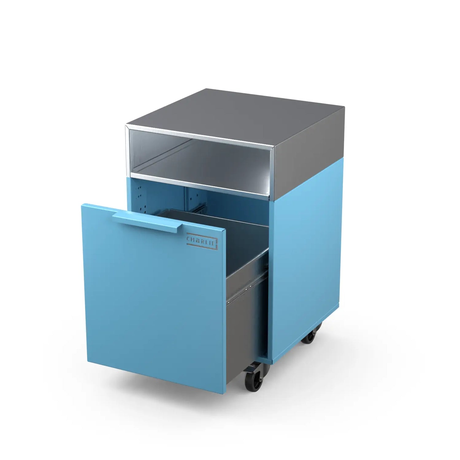 Drawer Cabinet in blue marlin with the drawer open