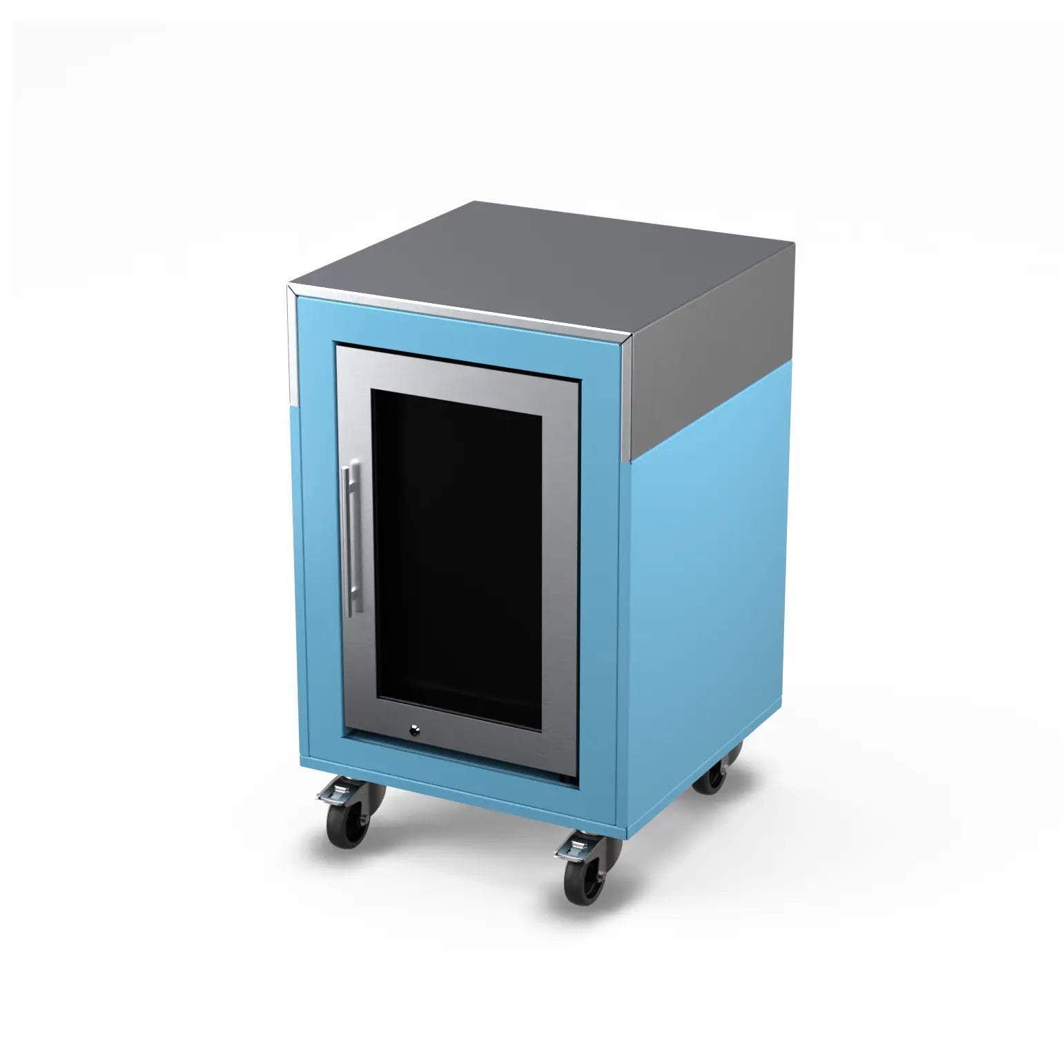 Fridge Cabinet in blue marlin, angled front view