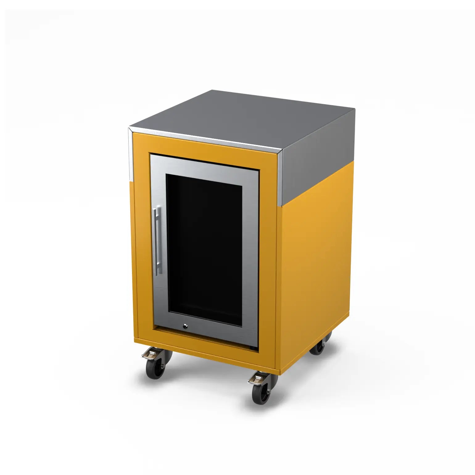 Fridge Cabinet in honeycomb yellow, three-quarter view
