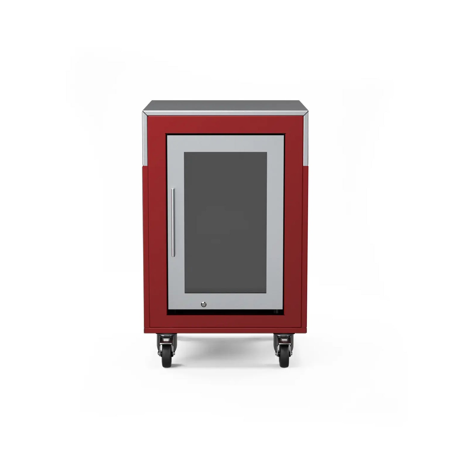 Fridge Cabinet in dark cherry red, front view