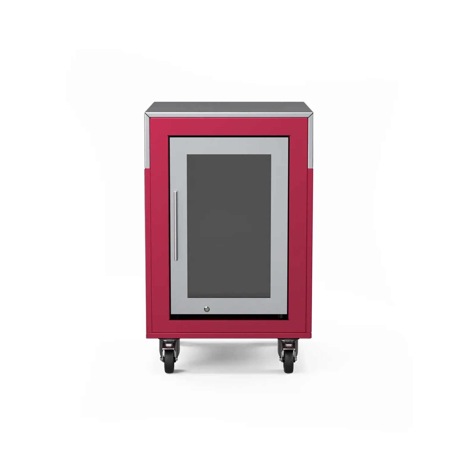 Fridge Cabinet in rhubarb pink, straight front view