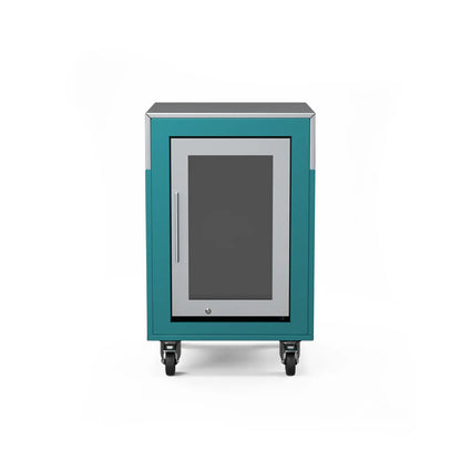 Fridge Cabinet in teal duck blue, front view