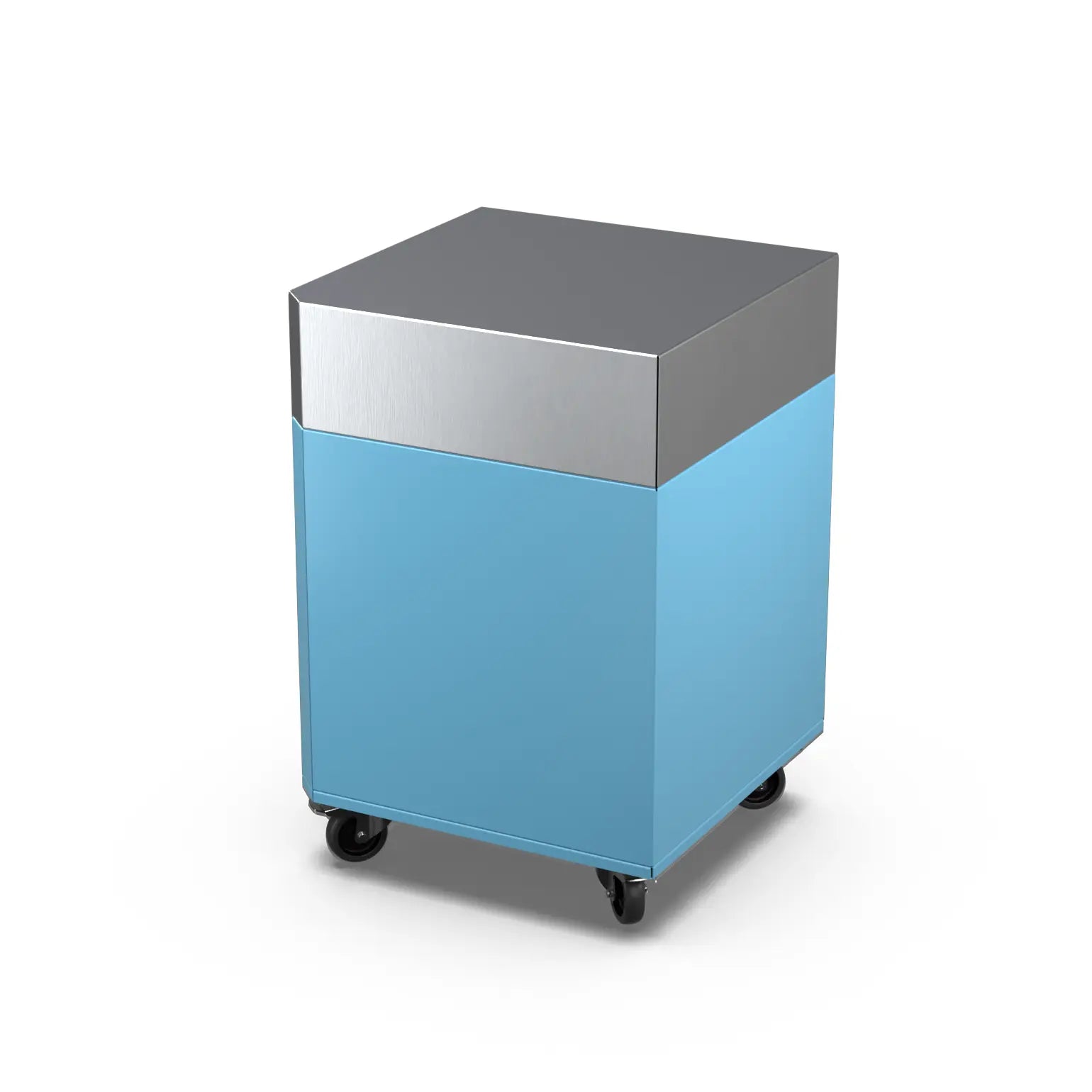 Corner Cabinet in blue marlin deep blue, angled side view