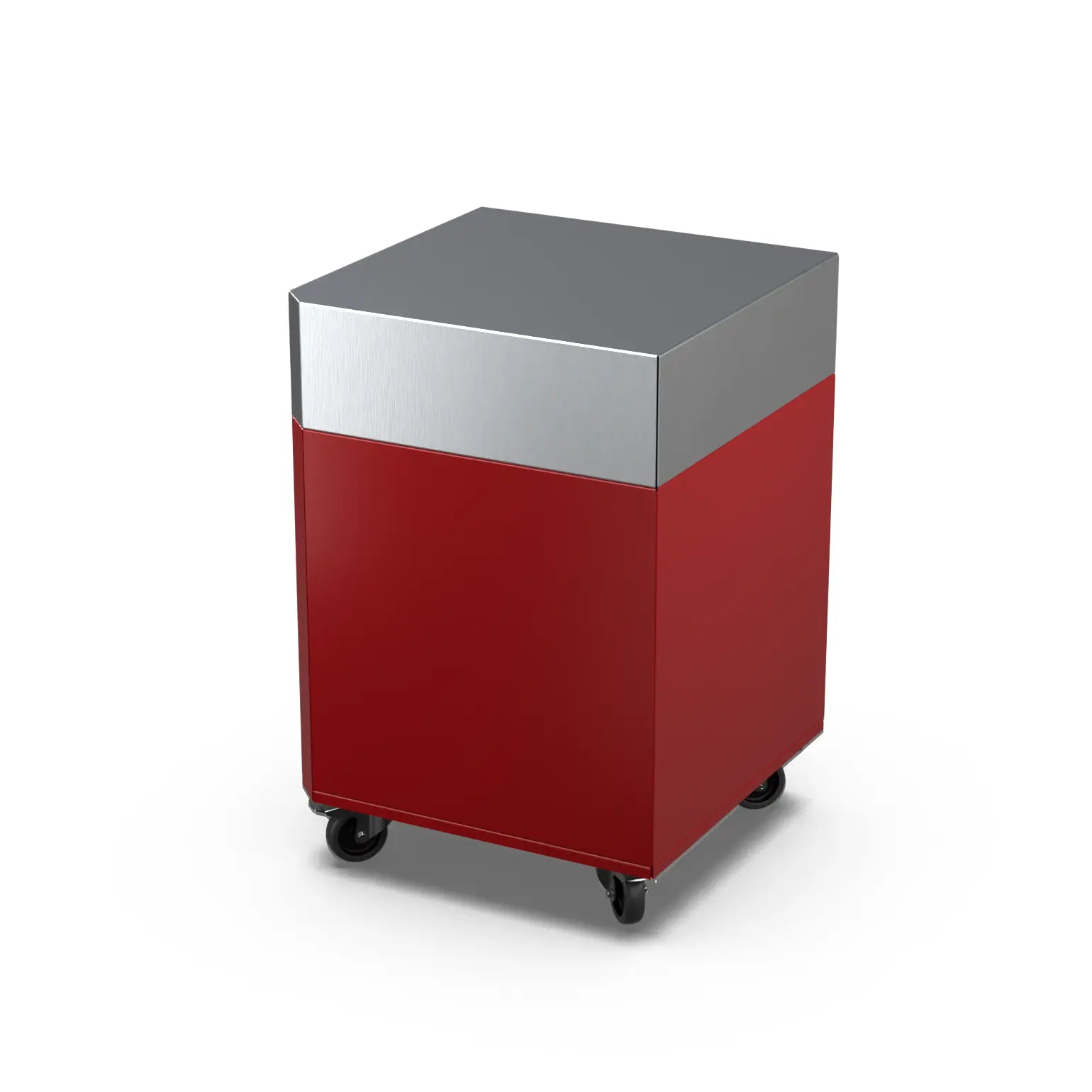 Corner Cabinet in dark cherry red, angled three-quarter view