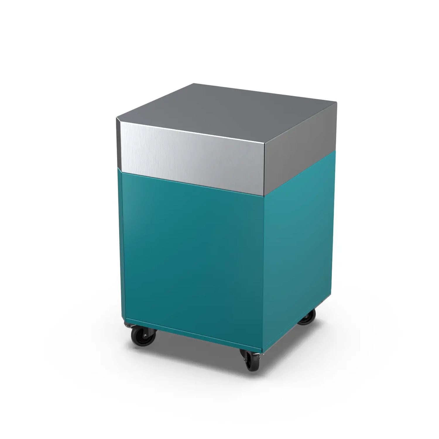 Corner Cabinet in teal duck blue-green, angled side view