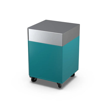 Corner Cabinet in teal duck blue-green, angled side view