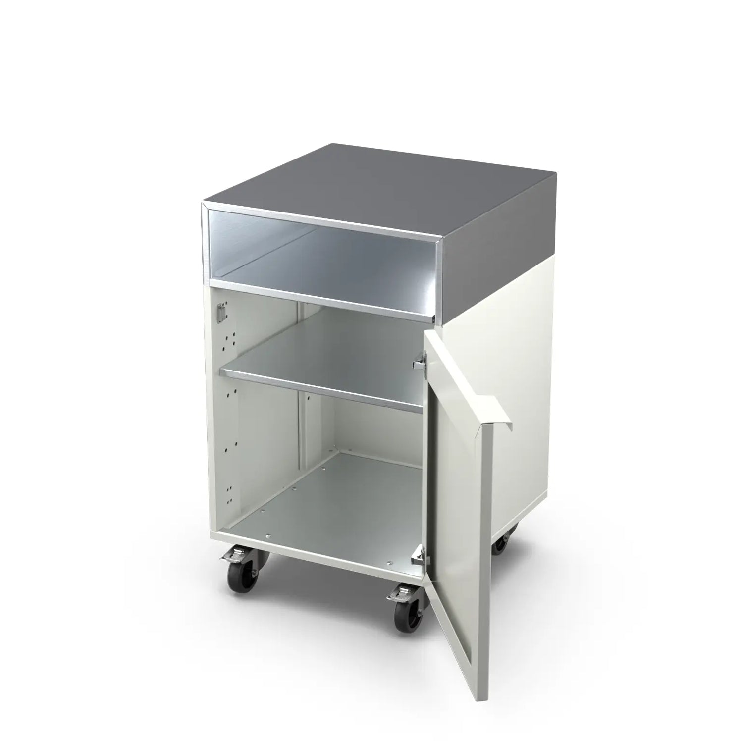 Truffle brown Base Cupboard Cabinet with the door open showing the shelf