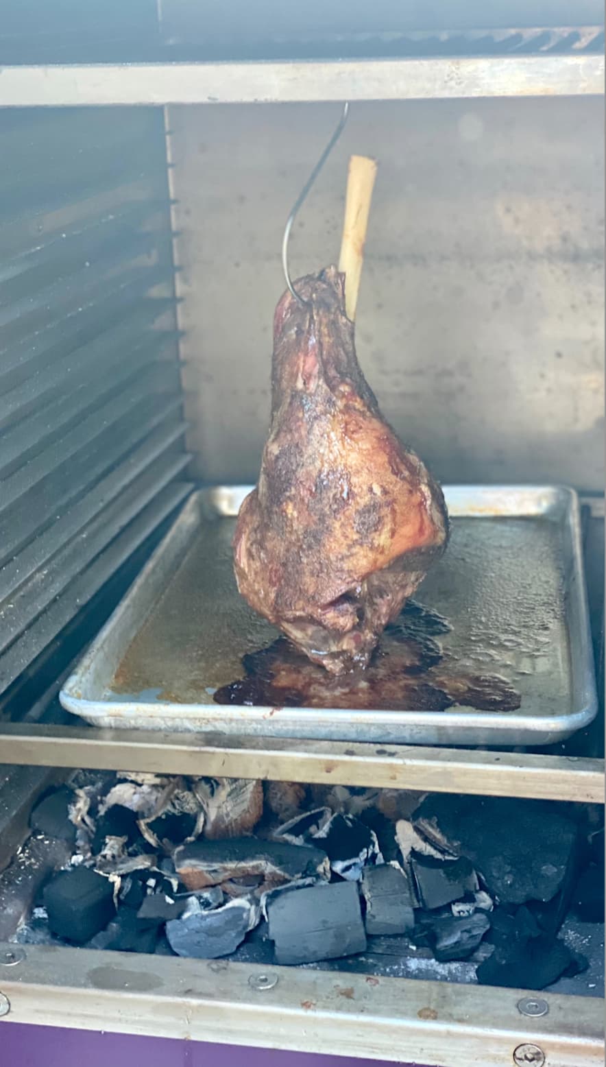 Lamb cooking in the Charlie Charcoal Oven 