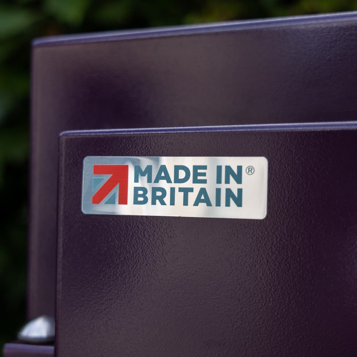 The Made in Britain badge on the door of a Beetroot Charlie oven