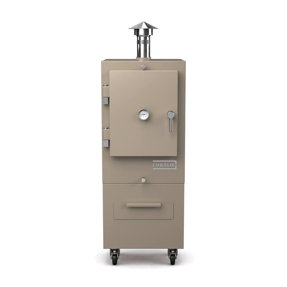 Charlie Charcoal Oven in nutmeg, a taupe brown, front view with the door closed 