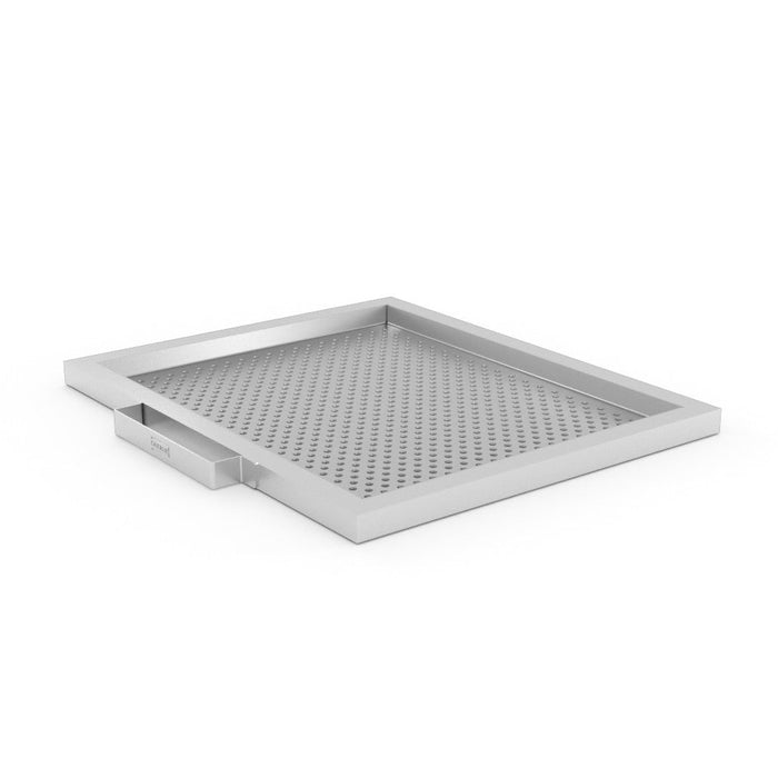 Perforated Plancha Rack in stainless steel, close-up showing the holes ideal for grilling vegetables and prawns