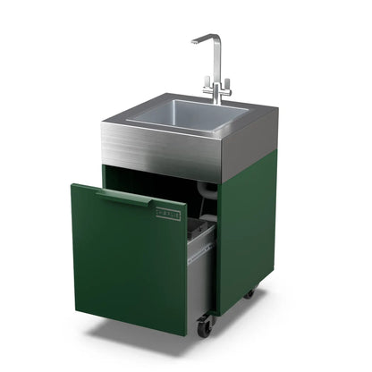 Green Chilli plumbed sink cabinet with bin, doors open