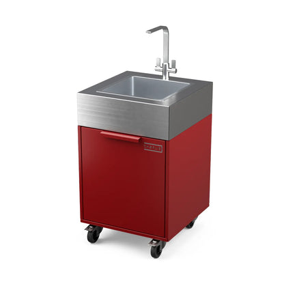 Plumbed sink cabinet in Dark Cherry, angled view