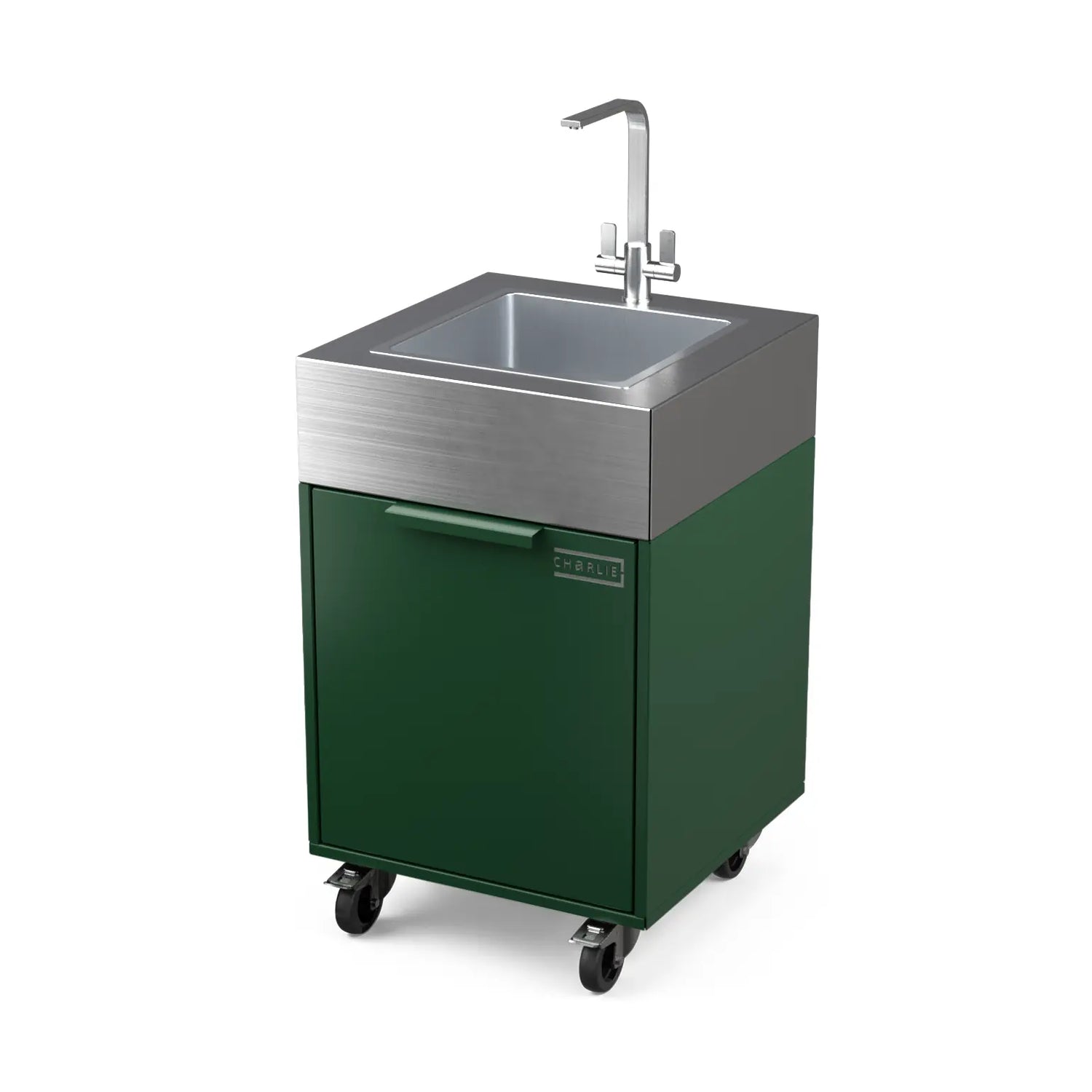 Plumbed sink cabinet in Green Chilli green, angled view