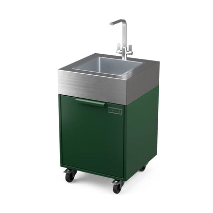 Plumbed sink cabinet in Green Chilli green, angled view