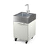 Plumbed sink cabinet in Truffle, a pale grey, angled view 