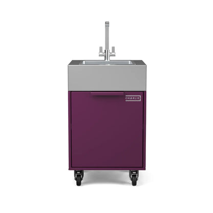 Plumbed sink cabinet in Beetroot red, straight front view