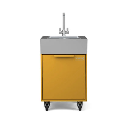 Plumbed sink cabinet in Honeycomb yellow, straight front view