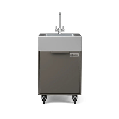 Plumbed sink cabinet in Porcini beige, straight front view