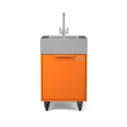Plumbed sink cabinet in Saffron yellow, straight front view