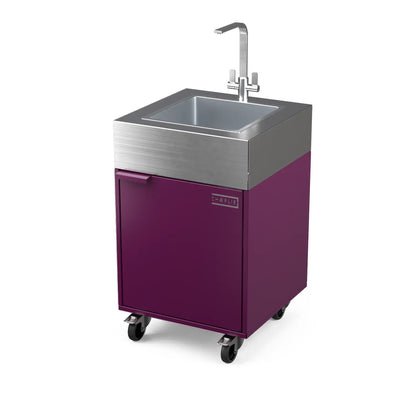 Sink Cabinet Tank in beetroot red, angled three-quarter view of the outdoor kitchen unit