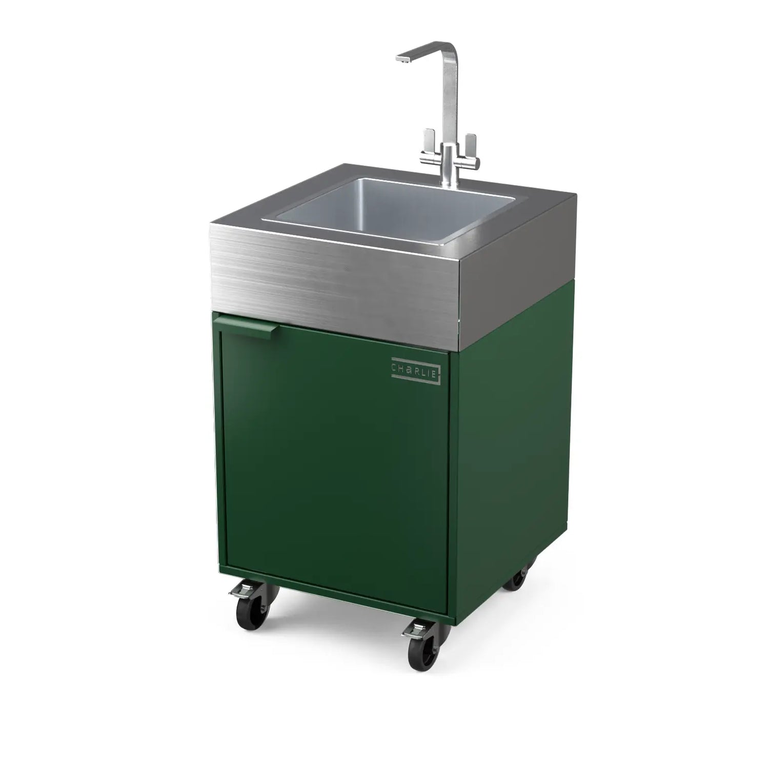 Sink Cabinet Tank in green chilli, angled three-quarter view of the outdoor kitchen unit